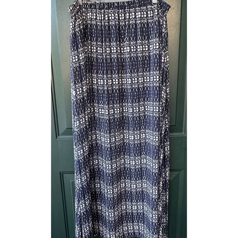 Umgee Blue and White Flowy Maxi Skirt Sz XL Sheer Lined Beachy Boho Fairy
